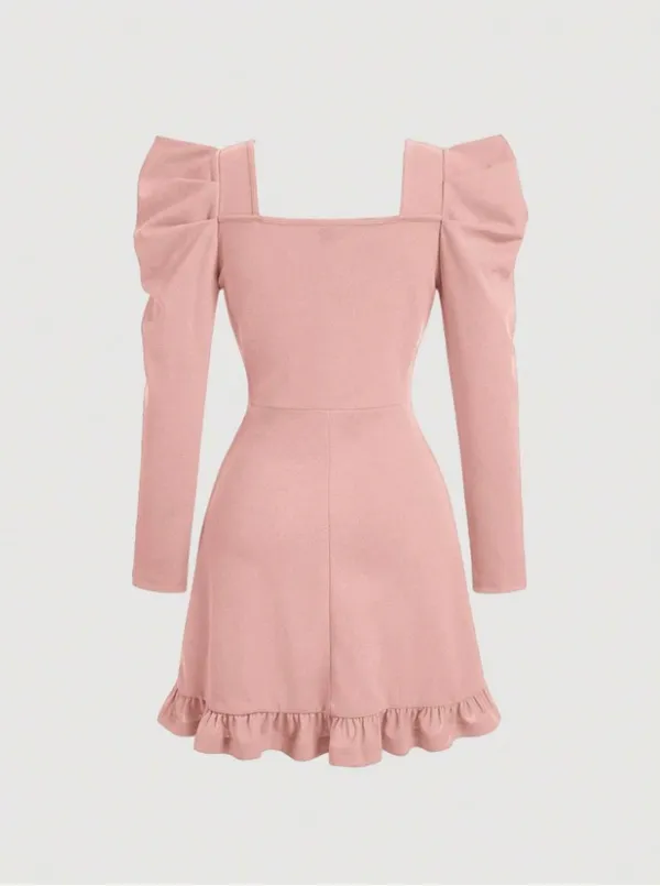 Elegant_Peach_Bow_Dress_For_Girls_-_Long_Sleeve_With_Ruffle_Hem