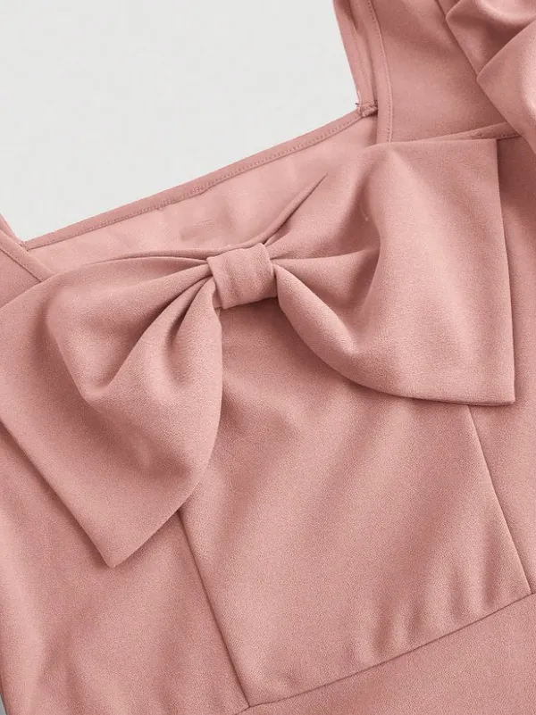 Elegant_Peach_Bow_Dress_For_Girls_-_Long_Sleeve_With_Ruffle_Hem