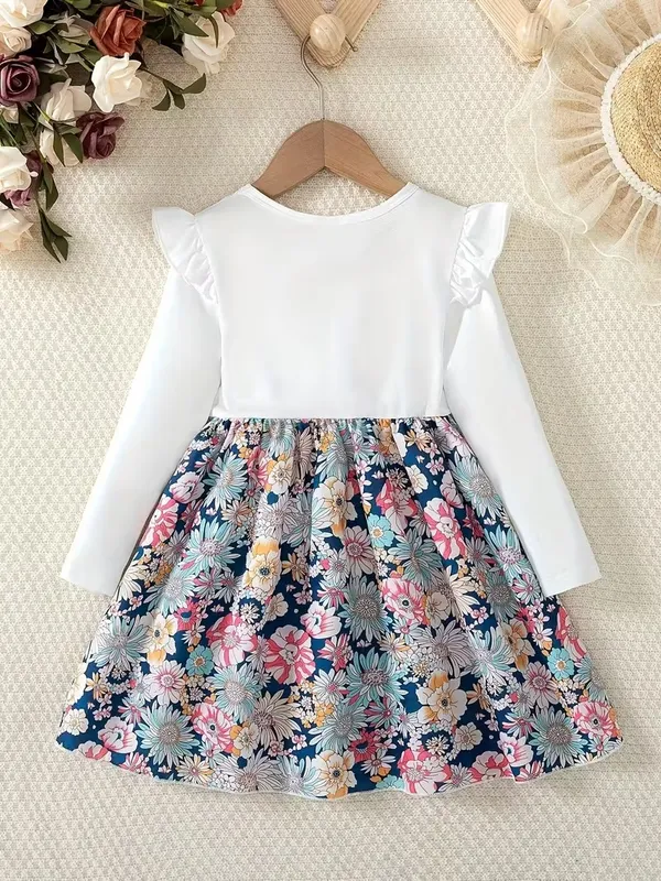 Floral_Garden_Print_Long_Sleeve_Dress_For_Girls