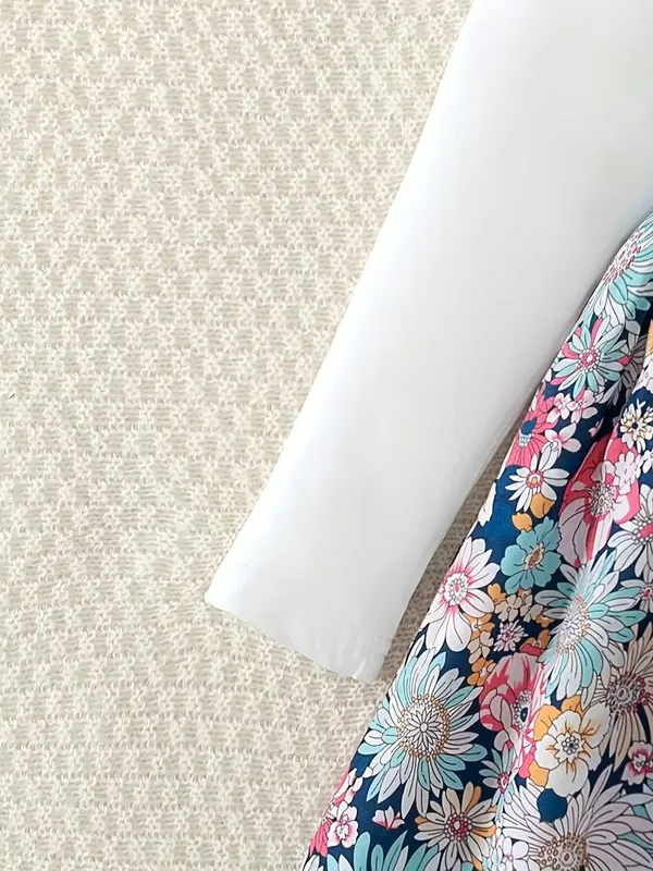 Floral_Garden_Print_Long_Sleeve_Dress_For_Girls