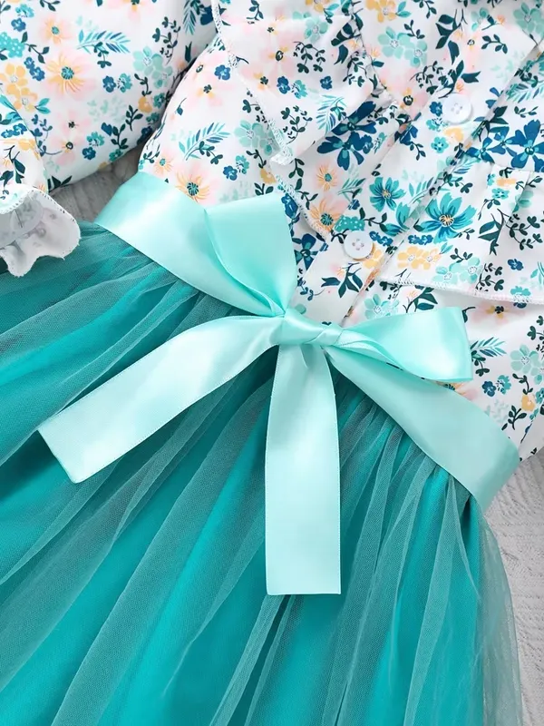 Floral_Print_Shirt_Style_Top_with_Teal_Tulle_Skirt_for_Girls