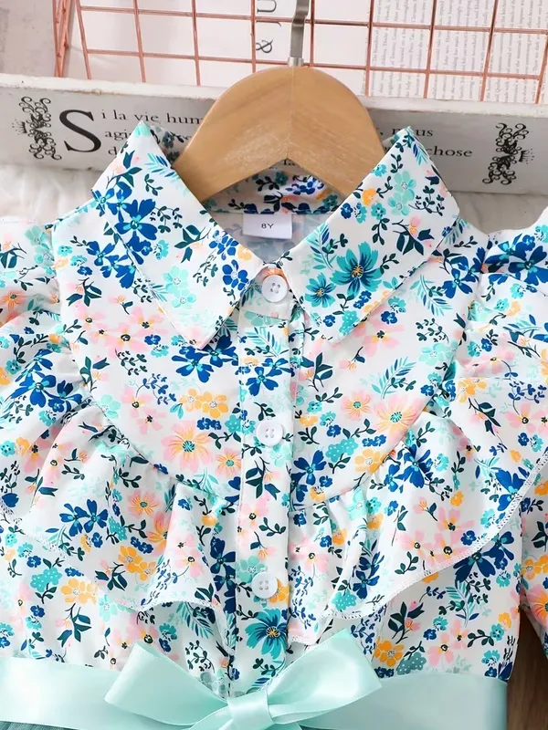 Floral_Print_Shirt_Style_Top_with_Teal_Tulle_Skirt_for_Girls