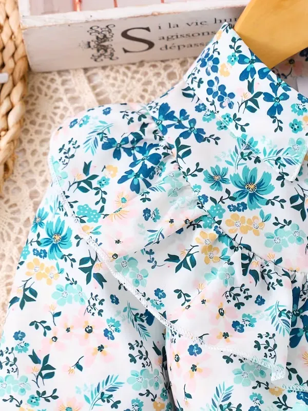 Floral_Print_Shirt_Style_Top_with_Teal_Tulle_Skirt_for_Girls