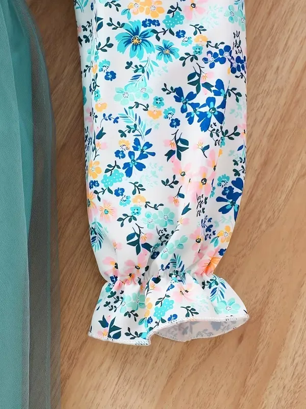 Floral_Print_Shirt_Style_Top_with_Teal_Tulle_Skirt_for_Girls