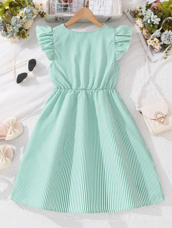 Fresh_Mint_Green_Striped_Button-Down_Dress_With_Ruffle_Cap_Sleeves