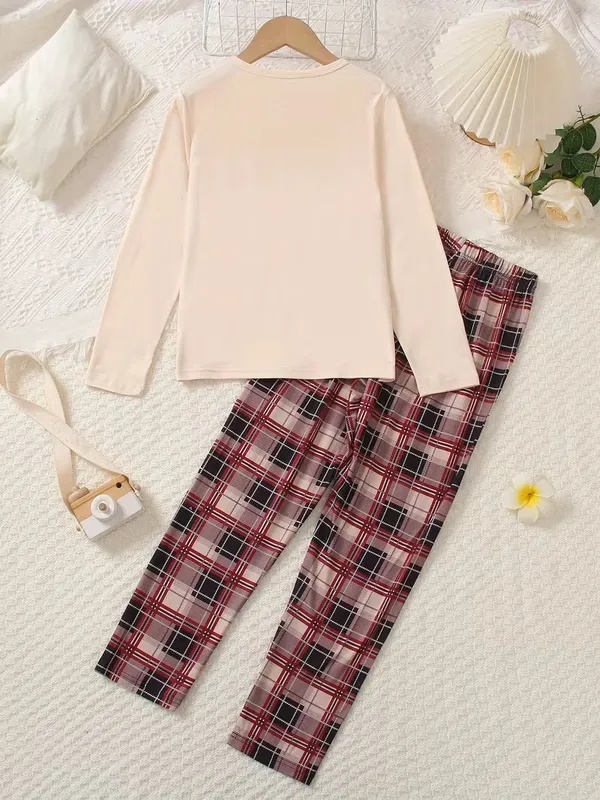 Girls_Beige_Heart_Print_Nightwear_Set_|_Full_Sleeve_Top_&_Check_Pajama_Kids_Night_Suit