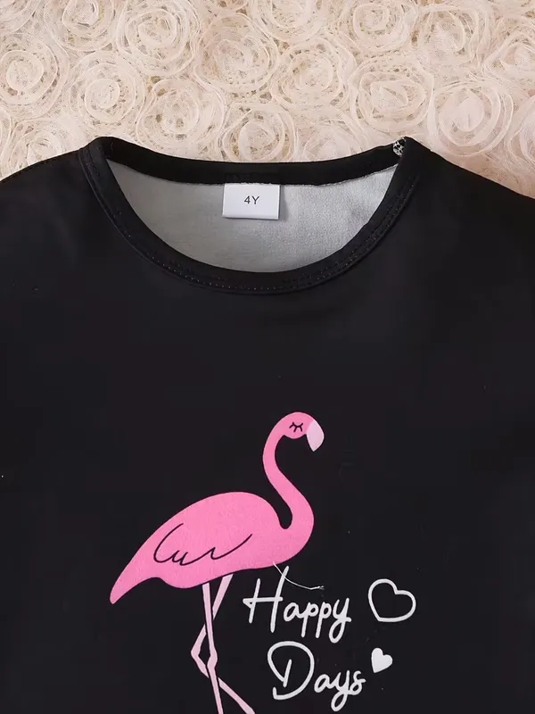 Girls_Black_Flamingo_Print_Nightwear_Set_|_Short_Sleeve_Top_&_Pink_Pajama_Kids_Night_Suit