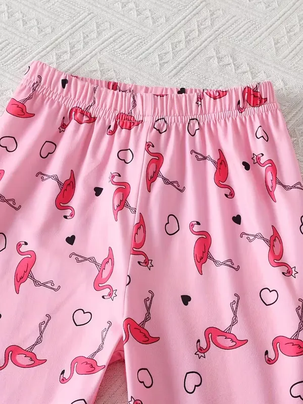 Girls_Black_Flamingo_Print_Nightwear_Set_|_Short_Sleeve_Top_&_Pink_Pajama_Kids_Night_Suit
