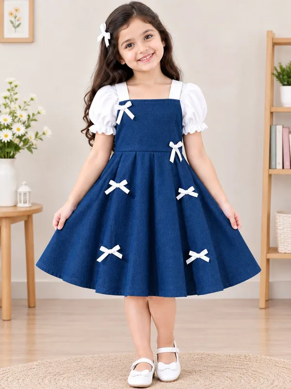 Girls_Denim_Fit_&_Flare_Frock_with_White_Puff_Sleeves_&_Bow_|_Premium_Party_Wear_Dress_for_Girls