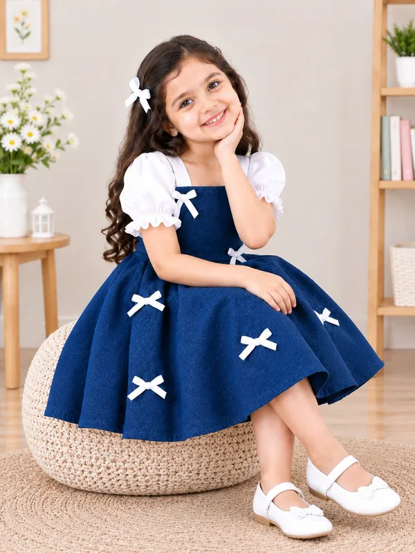 Girls_Denim_Fit_&_Flare_Frock_with_White_Puff_Sleeves_&_Bow_|_Premium_Party_Wear_Dress_for_Girls