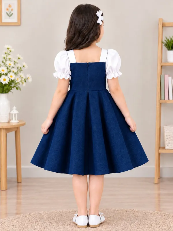 Girls_Denim_Fit_&_Flare_Frock_with_White_Puff_Sleeves_&_Bow_|_Premium_Party_Wear_Dress_for_Girls