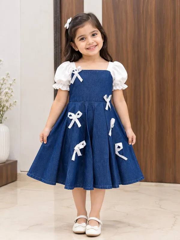 Girls_Denim_Fit_&_Flare_Frock_with_White_Puff_Sleeves_&_Bow_|_Premium_Party_Wear_Dress_for_Girls
