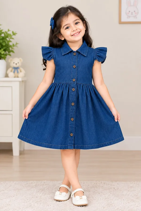 Girls_Denim_Shirt_Collar_A-Line_Frock_|_Dark_Blue_Button_Front_Sleeveless_Party_&_Casual_Dress