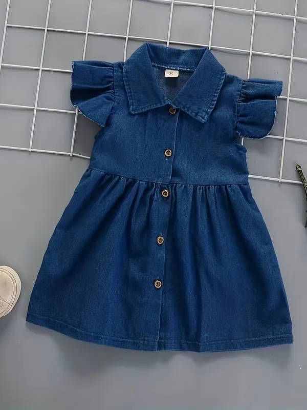 Girls_Denim_Shirt_Collar_A-Line_Frock_|_Dark_Blue_Button_Front_Sleeveless_Party_&_Casual_Dress