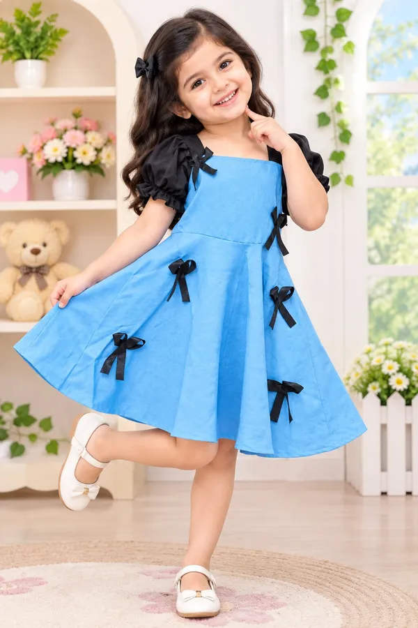 Girls_Denim_Sky_Blue_Fit_&_Flare_Frock_with_Black_Puff_Sleeves_&_Bow_|_Premium_Party_Wear_Dress