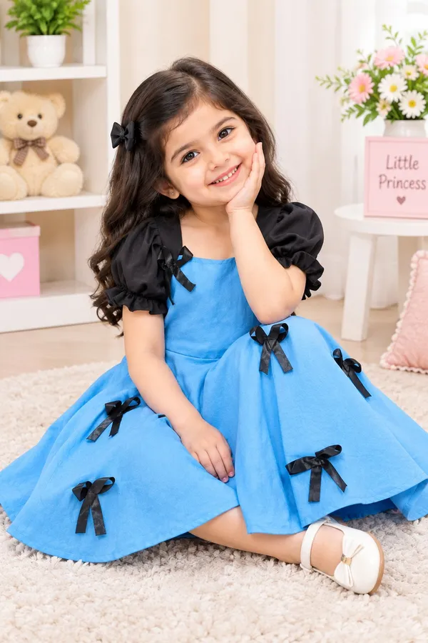 Girls_Denim_Sky_Blue_Fit_&_Flare_Frock_with_Black_Puff_Sleeves_&_Bow_|_Premium_Party_Wear_Dress