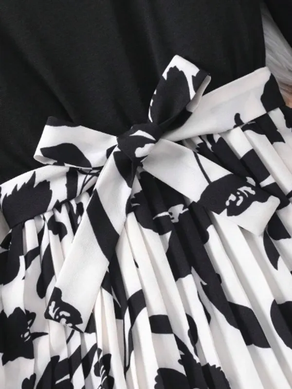 Girls_Elegant_Pleated_Floral_Midi_Frock_-_Black_Top_With_Printed_Skirt_|_Premium_Party_&_Casual_Wear