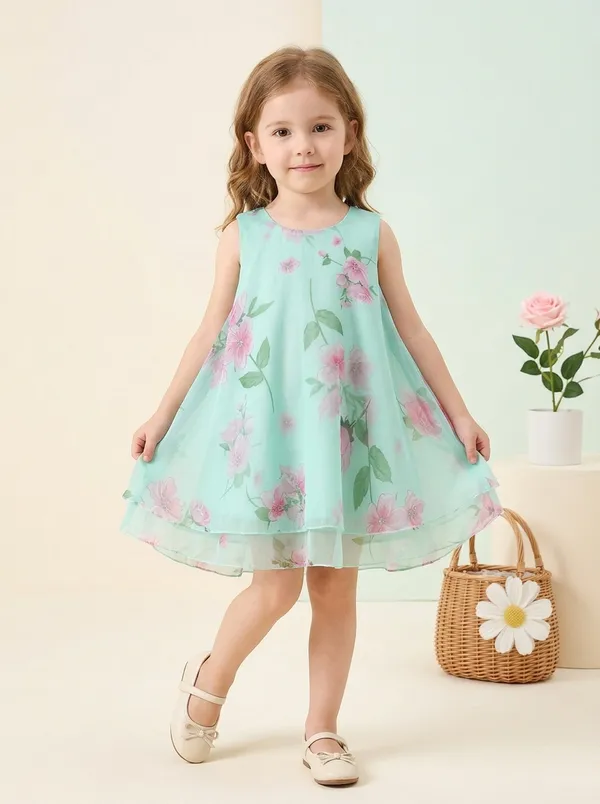 Girls_Mint_Green_Floral_Print_A-Line_Fit_&_Flare_Dress