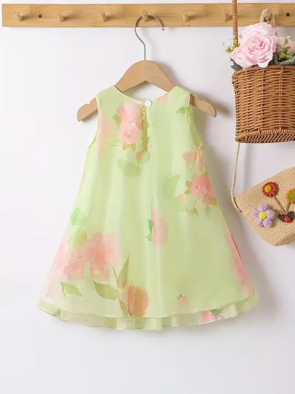 Girls_Pastel_Green_Floral_Print_Georgette_Frock_|_Sleeveless_A-Line_Party_Wear_Dress_for_Kids