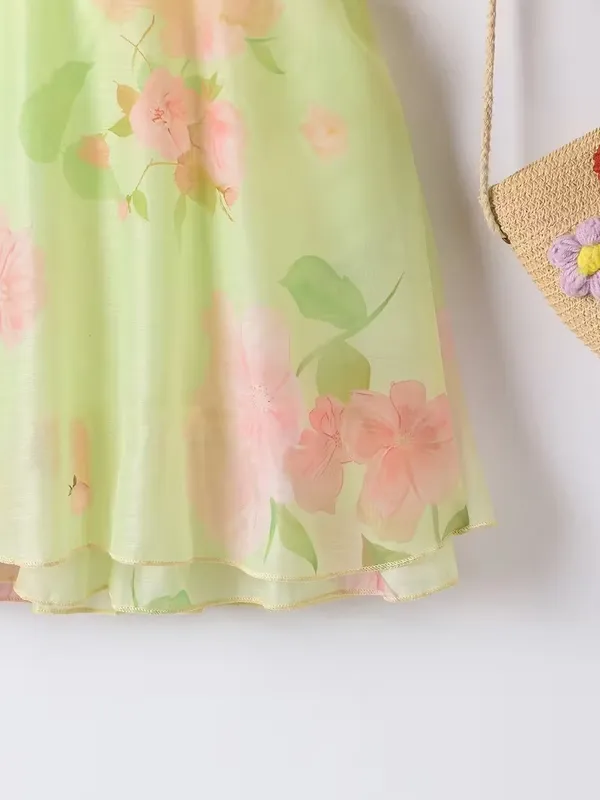 Girls_Pastel_Green_Floral_Print_Georgette_Frock_|_Sleeveless_A-Line_Party_Wear_Dress_for_Kids