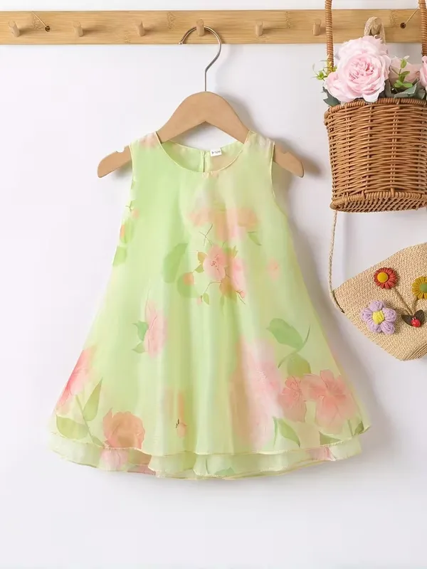 Girls_Pastel_Green_Floral_Print_Georgette_Frock_|_Sleeveless_A-Line_Party_Wear_Dress_for_Kids