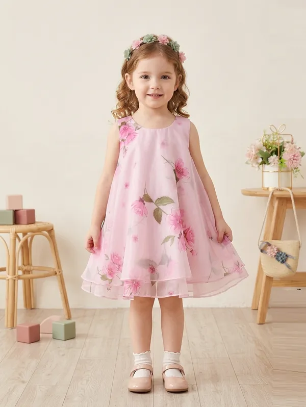 Girls_Pink_Floral_Print_A-Line_Fit_&_Flare_Dress