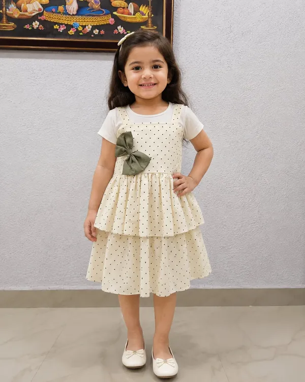 Girls_Rayon_White_Polka_Dot_Layered_Frock_with_Olive_Green_Bow_|_Soft_Party_Wear_Dress_for_Baby_Girls