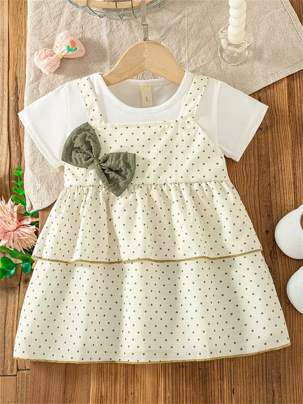 Girls_Rayon_White_Polka_Dot_Layered_Frock_with_Olive_Green_Bow_|_Soft_Party_Wear_Dress_for_Baby_Girls