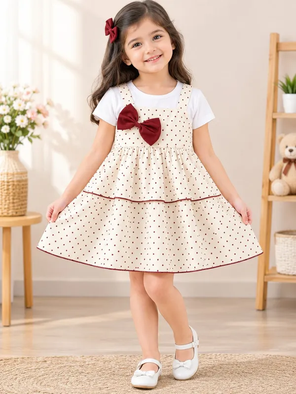 Girls_Rayon_White_&_Maroon_Polka_Dot_Layered_Frock_with_Maroon_Bow