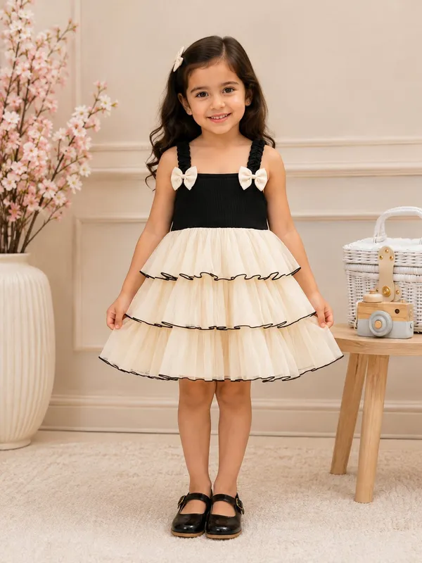 Girls_Satin_Chiffon_Black_&_Cream_Layered_Party_Frock_with_Bow_|_Premium_Sleeveless_Dress_for_Baby_Girls