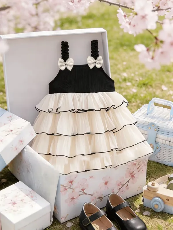 Girls_Satin_Chiffon_Black_&_Cream_Layered_Party_Frock_with_Bow_|_Premium_Sleeveless_Dress_for_Baby_Girls