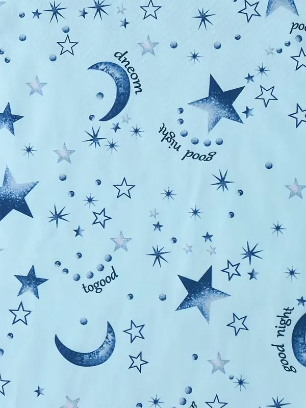 Girls_Sky_Blue_Star_&_Moon_Print_Nightwear_Set_|_Short_Sleeve_Top_&_Pajama_Kids_Night_Suit