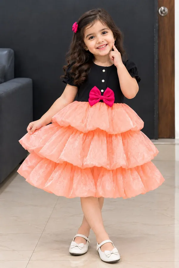 Girls_Vaspa_&_Gemisu_Chiffon_Peach_Layered_Party_Frock_with_Pink_Bow_|_Premium_Kids_Birthday_Dress