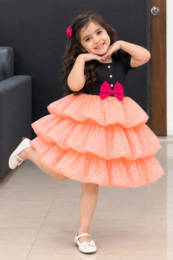Girls_Vaspa_&_Gemisu_Chiffon_Peach_Layered_Party_Frock_with_Pink_Bow_|_Premium_Kids_Birthday_Dress