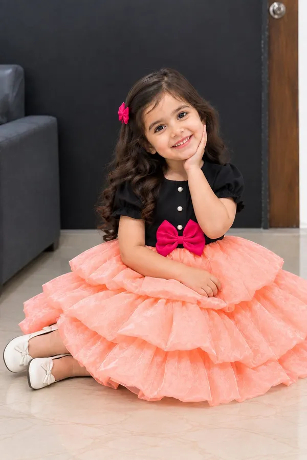 Girls_Vaspa_&_Gemisu_Chiffon_Peach_Layered_Party_Frock_with_Pink_Bow_|_Premium_Kids_Birthday_Dress