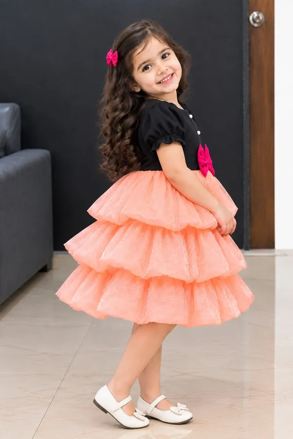 Girls_Vaspa_&_Gemisu_Chiffon_Peach_Layered_Party_Frock_with_Pink_Bow_|_Premium_Kids_Birthday_Dress