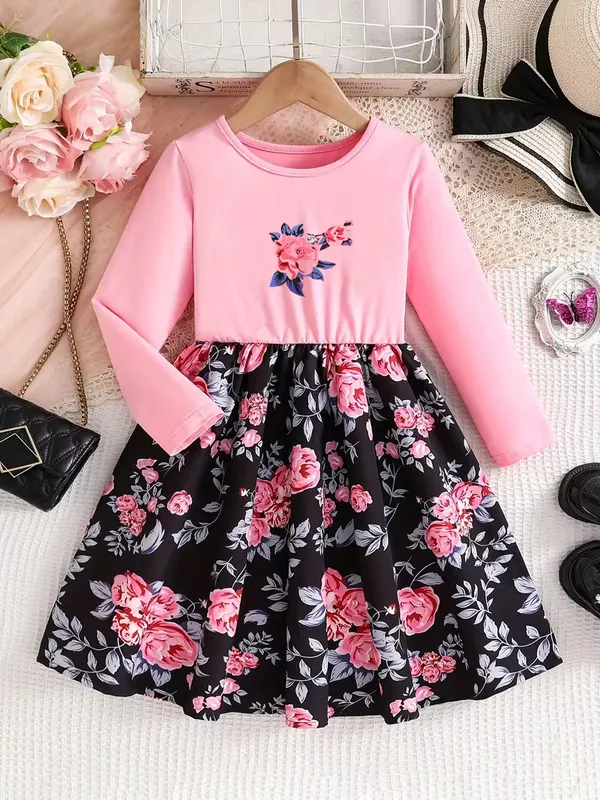 Girls-_Long_Sleeve_Floral_Print_Dress