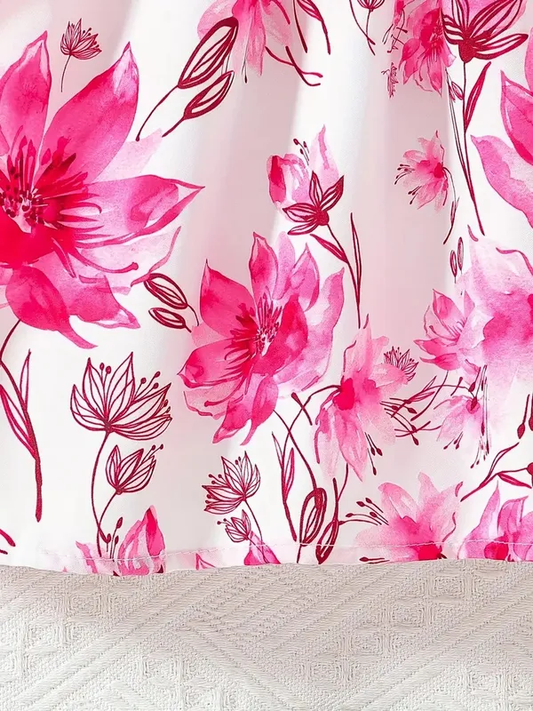 Girls-_Pink_Long_Sleeve_Party_Dress_With_Floral_Skirt_&_Bow_Detail