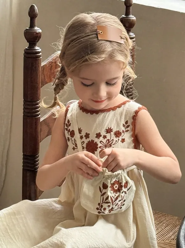 Girls_Sleeveless_Cotton_Dress_With_Embroidered_Floral_Detailing_&_Matching_Pouch