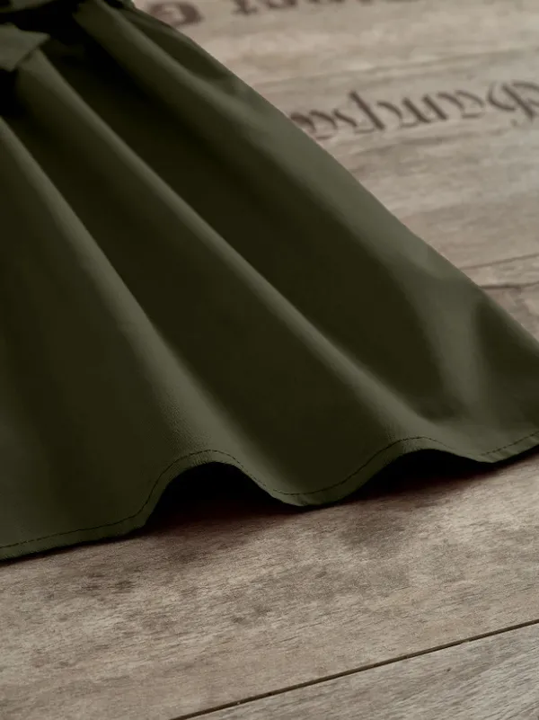 Green'_Sleeveless_Army_And_White_Shirt_Dress_With_Bow_Belt_For_Giirls