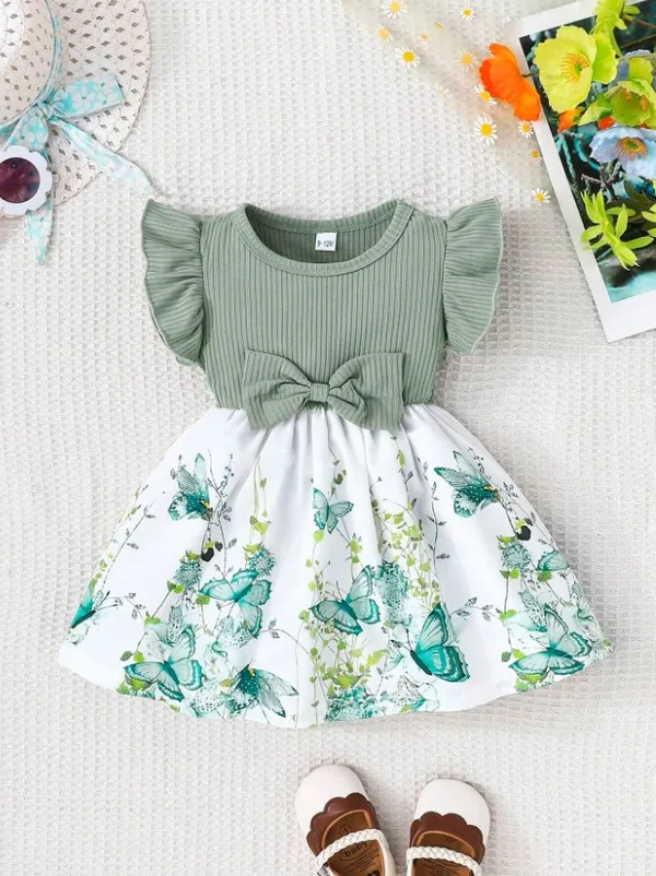 Infant_Girls_Summer_Cap_Sleeve_Patchwork_Printed_Dress