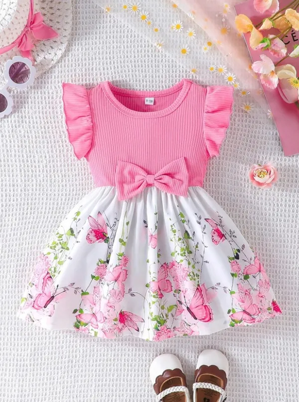 Infant_Girls_Summer_Cap_Sleeve_Patchwork_Printed_Dress