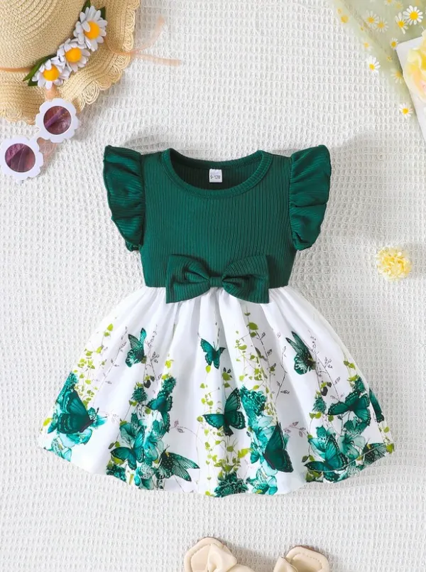 Infant_Girls_Summer_Cap_Sleeve_Patchwork_Printed_Dress