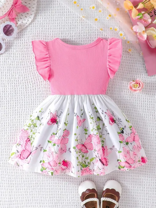 Infant_Girls_Summer_Cap_Sleeve_Patchwork_Printed_Dress