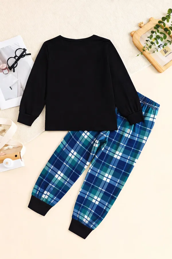 Kids_Black_T-Shirt_&_Check_Pajama_Nightwear_Set_|_Boys_&_Girls_Cotton_Night_Suit_with_Pocket