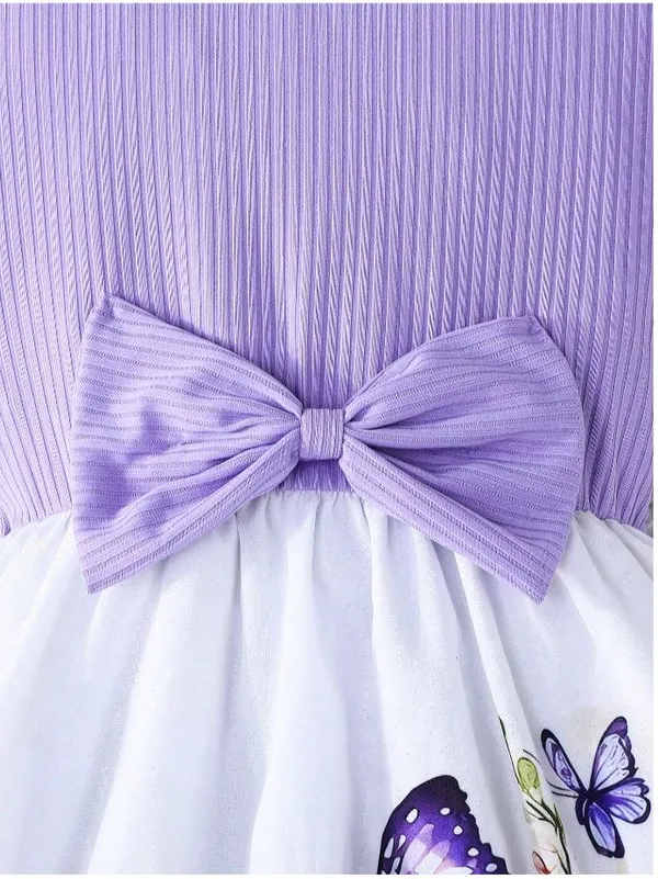 Lavender_Baby_Girl_Ruffled_Sleeve_Bow_Tie_Floral_Print_Casual_Dress