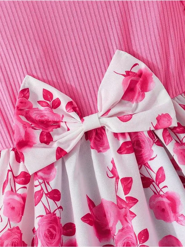 Light_Pink_Baby_Girl_Ruffled_Sleeve_Bow_Tie_Floral_Print_Casual_Dress