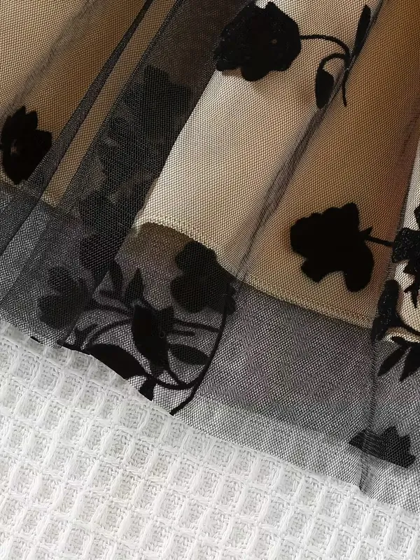 Luxury_Floral_Embroidery_Party_Dress_For_Girls_-_Black_Ribbed_Top_&_Champagne_Tulle_Skirt_With_Satin_Bow