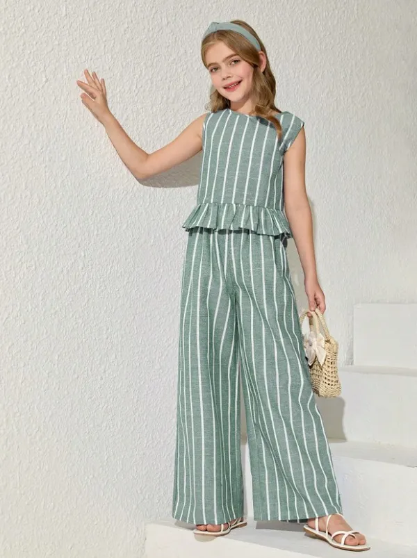 Mint_Green_Striped_Peplum_Jumpsuit_For_Girls
