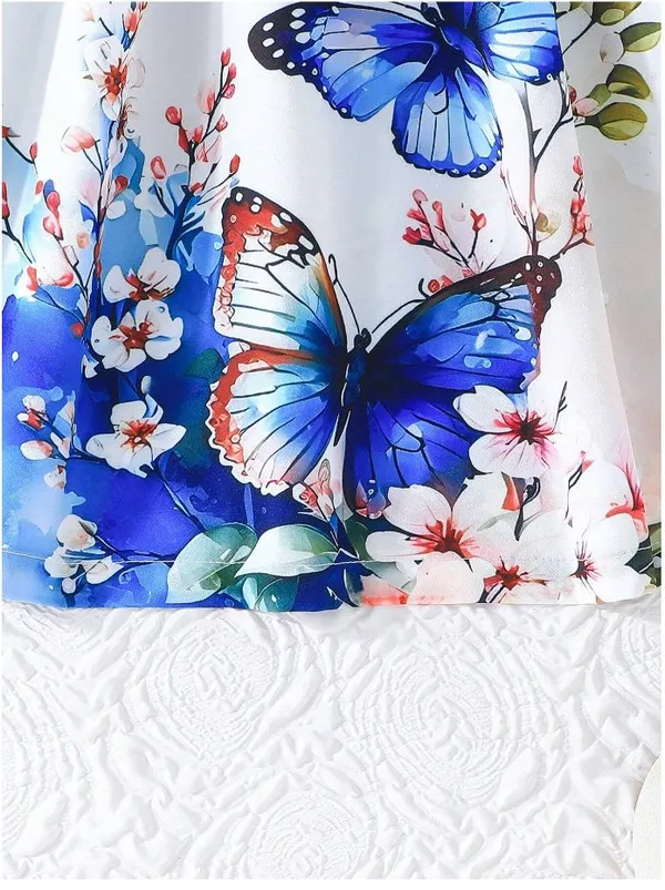 Navy_Blue_Ruffled_Sleeve_Bow_Tie_Floral_Print_Casual_Dress_For_Girls